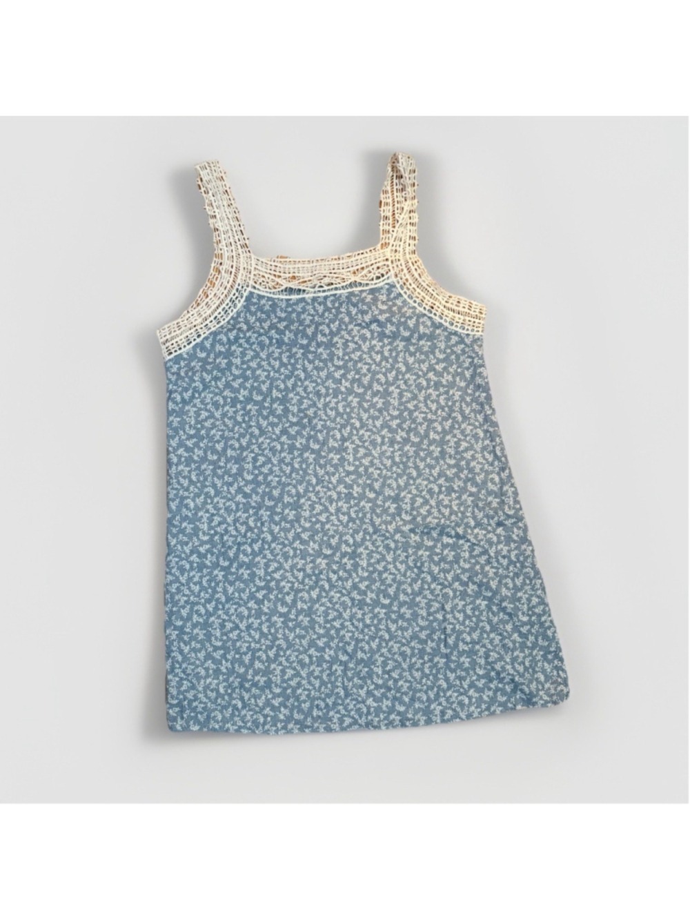 Peppermint Blue Floral Crochet Mini Dress - Large - 100% Cotton